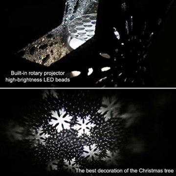 Schimer Baumspitze, Metall Plastik Weihnachtsbaumspitze mit Stern, LEDs beleuchtete Christbaumspitze mit rotierendem magischem kühlem weißem Schneeflocke-Projektor - 6
