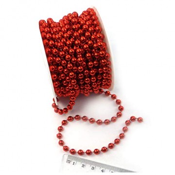 Sepkina Perlenband Christbaumkette Christbaum Perlenkette Perlengirlande Perlenschnur Weihnachten Advent Hochzeit Deko Tischdeko Meterware rot (S-P10-04-red) (0,80€/m) - 4