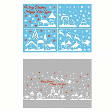 ShiyiUP Weihnachten Fensterkleber Wandsticker Fensterbild Aufkleber Wandtattoo Dekoration 6 Blatt,Dorf - 2