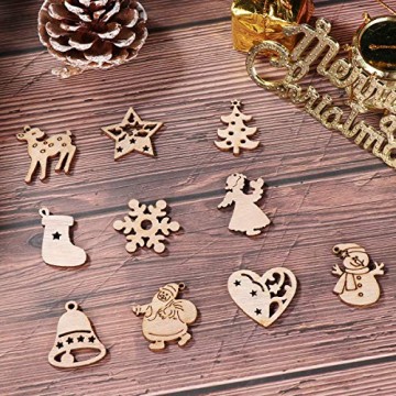 STOBOK 200 Stücke Weihnachtsbaum Anhänger Holzscheiben Christbaumanhänger Holz Streudeko Baumschmuck Christbaumschmuck Weihnachtsdeko zum Aufhängen (Stil gemischt) - 6