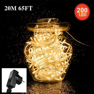 Tersely 20m 200er LED Lichterkette Weihnachten Kette Leuchte auf Transparent Kabel LED Lichter mit 8 Modi Innen und Außenbereich Lauflichter für Saal, Garten, Weihnachten, Hochzeit, Party-Warmweiß - 3