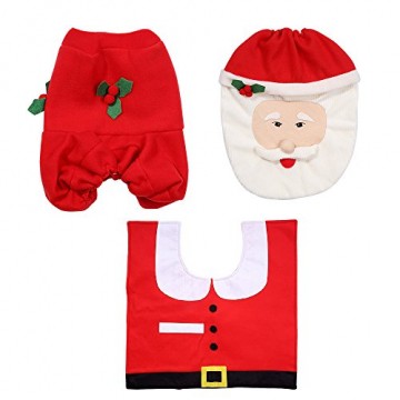 Uten Weihnachten Toilettensitzbezug Weihnachtsdeko WC-Sitze Set mit Sitzbezug & Teppich & Gewebe Deckel für Badezimmer im Weihnachtsmann-Design - 4