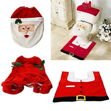 Uten Weihnachten Toilettensitzbezug Weihnachtsdeko WC-Sitze Set mit Sitzbezug & Teppich & Gewebe Deckel für Badezimmer im Weihnachtsmann-Design - 5