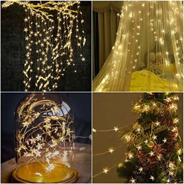 VEGKEY LED Lichterkette Sterne, 100 Warmweiße Sterne, LED Stern Draht Lichterkette für Innen und Außen Dekoration wie Zimmer, Weihnachten, Geburtstag,Party, Kinderzimmer - 6