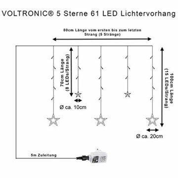 VOLTRONIC® 5 Sterne (61 LED) / 12 Sterne (150 LED) Lichtervorhang Lichterkette, GS geprüft, innen + außen (IP44), Timer, 8 Programme, Fernbedienung, warm-White/kaltweiß/bunt/warmweiß+kaltweiß - 2