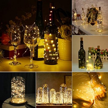 WEARXI 12 Pack LED Flaschenlicht Deko - 2M 20 LED Lichterkette Batterie, Led Korken mit LED Lichterkette für Flasche, Tischdeko Geburtstag, Weihnachten, Hochzeit, Valentinstag, Dekoration Wohnung - 6