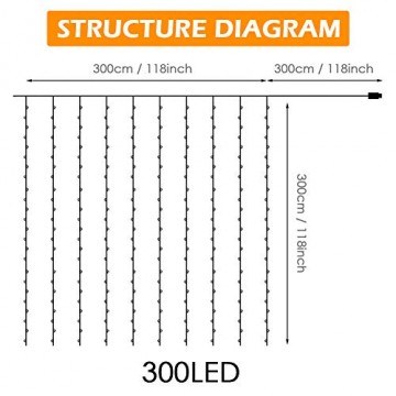 WEARXI Lichtervorhang Deko - 3M 300 LEDs Lichterkette Lichtvorhang, 8 Modi LED Vorhang Lichterketten für Zimmer Deko Schlafzimmer Deko, Weihnachtsdeko, Outdoor Deko Balkon (Warmweiß) - 3