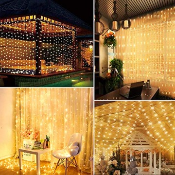 WEARXI Lichtervorhang Deko - 3M 300 LEDs Lichterkette Lichtvorhang, 8 Modi LED Vorhang Lichterketten für Zimmer Deko Schlafzimmer Deko, Weihnachtsdeko, Outdoor Deko Balkon (Warmweiß) - 4