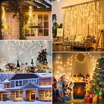 WEARXI Lichtervorhang Deko - 3M 300 LEDs Lichterkette Lichtvorhang, 8 Modi LED Vorhang Lichterketten für Zimmer Deko Schlafzimmer Deko, Weihnachtsdeko, Outdoor Deko Balkon (Warmweiß) - 7