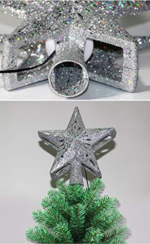Weihnachtsbaumprojektionslampe, Weihnachtsbaumsternlampe, LED Weihnachtsbaumspitze Schneeflockenprojektionslampe Baumspitze Sternprojektionslampe-Silber fünfzackiger Stern_British regulierend - 6