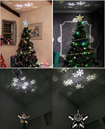 Weihnachtsbaumprojektionslampe, Weihnachtsbaumsternlampe, LED Weihnachtsbaumspitze Schneeflockenprojektionslampe Baumspitze Sternprojektionslampe-Silber fünfzackiger Stern_British regulierend - 7