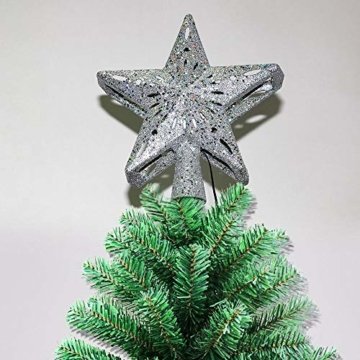 Weihnachtsbaumprojektionslampe, Weihnachtsbaumsternlampe, LED Weihnachtsbaumspitze Schneeflockenprojektionslampe Baumspitze Sternprojektionslampe-Silber fünfzackiger Stern_British regulierend - 8