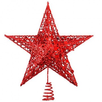 Weihnachtsbaumspitze aus Metall, Stern, glitzernd, zu Allerheiligen und Weihnachten, Dekoration für daheim, 20,3 cm, rot, 20 cm - 1