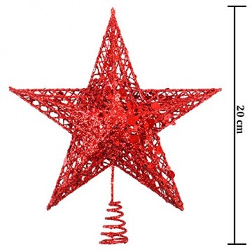 Weihnachtsbaumspitze aus Metall, Stern, glitzernd, zu Allerheiligen und Weihnachten, Dekoration für daheim, 20,3 cm, rot, 20 cm - 5