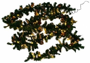 Weihnachtsdeko Tannen- Girlande mit 80 LED und Deko, gold - 3