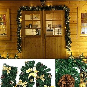 Weihnachtsgirlande künstlich mit LED Lichterkette 2.7M 80 Lichter warmweiß Weihnachten Girlande Weihnachtsdeko künstliche Girlande Tannengirlande flexibel einsetzbar im Innen und Aussenbereich (2.7m) - 3