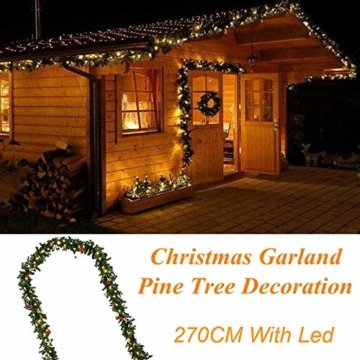 Weihnachtsgirlande künstlich mit LED Lichterkette 2.7M 80 Lichter warmweiß Weihnachten Girlande Weihnachtsdeko künstliche Girlande Tannengirlande flexibel einsetzbar im Innen und Aussenbereich (2.7m) - 6