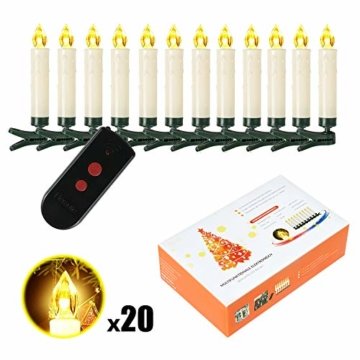 Weihnachtskerzen 10/20/30/40 Sets OZAVO, Christbaumkerzen mit Fernbedienung, kabellose Mini LED Kerzen, Weihnachtsbaumbeleuchtung 2 Lichtmodifikationen, Weihnachten(20 Sets) - 5