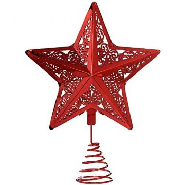 WeRChristmas Star Weihnachten Weihnachtsbaumspitze Dekoration, Plastik, rot, 30 x 23 x 6.5 cm - 1