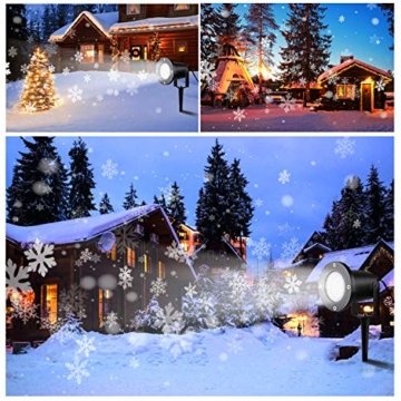 Wilktop Led Projektionslampe Weihnachtsbeleuchtung Led Projektor für Weihnachten/Halloween Projektionslampe Wasserdichte IP65 Weihnachtsbeleuchtung Außen LED Schneeflocke Weihnachten (Weiß Snowflake) - 5