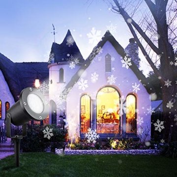 Wilktop Led Projektionslampe Weihnachtsbeleuchtung Led Projektor für Weihnachten/Halloween Projektionslampe Wasserdichte IP65 Weihnachtsbeleuchtung Außen LED Schneeflocke Weihnachten (Weiß Snowflake) - 6