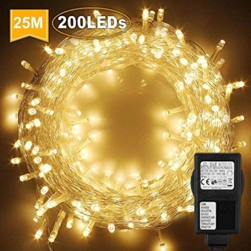 WOWDSGN 25M 200 LEDs Lichterkette, Warmweiß, 8 Leuchtmodi Dimmbar, Strombetrieben mit EU Stecker, IP44 Wasserdicht, Lichterkette für Party, Feier, Hochzeit, Weihnachtsbeleuchtung für Innen und Außen - 1