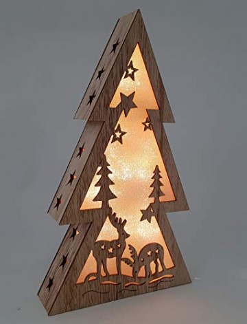 XL Weihnachtsdeko Holz LED beleuchtet mit 3D Effekt 32cm Hoch Lichterhaus Weihnachten - 2