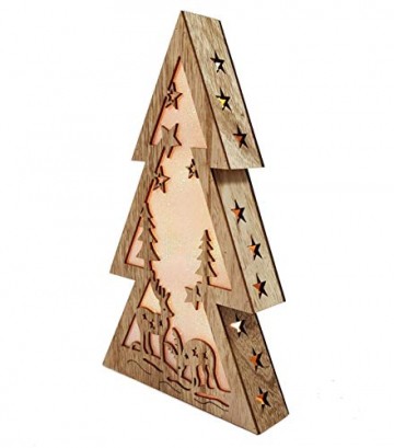 XL Weihnachtsdeko Holz LED beleuchtet mit 3D Effekt 32cm Hoch Lichterhaus Weihnachten - 4