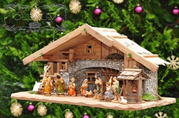 XL Weihnachtskrippe + Zubehör, Ausführung: massiv Vollholz Massivholz groß KOMPLETT mit Figuren UND Beleuchtungsset LED Laterne mit Lämpchen + Anschlussleiste + K70MFTL - 3