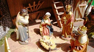 XL Weihnachtskrippe + Zubehör, Ausführung: massiv Vollholz Massivholz groß KOMPLETT mit Figuren UND Beleuchtungsset LED Laterne mit Lämpchen + Anschlussleiste + K70MFTL - 5