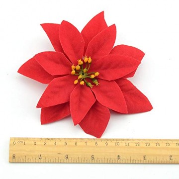 Yalulu 20 Stück Rot Flanell Künstliche Blumen Baum Blumenköpfe Ornament für Weihnachts Hochzeitsdekoration Scrapbooking DIY Dekoration - 4