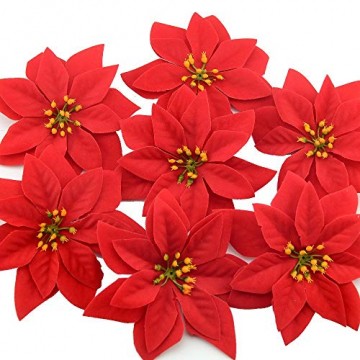 Yalulu 20 Stück Rot Flanell Künstliche Blumen Baum Blumenköpfe Ornament für Weihnachts Hochzeitsdekoration Scrapbooking DIY Dekoration - 5