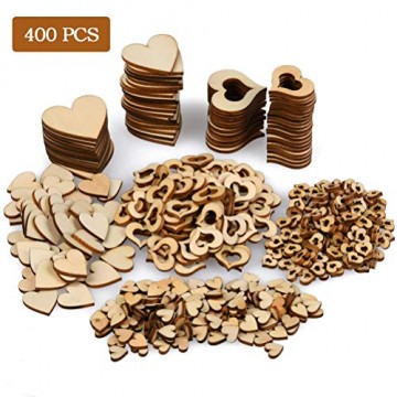 YANSHON 400 STK Holzscheiben Deko zum Basteln Holzscheiben Herz klein Holzherz Dekoration Streu Deko Tischdeko Verzierungen für DIY Handwerk Hochzeit Weihnachten Geburtstag Taufe Herzen - 1