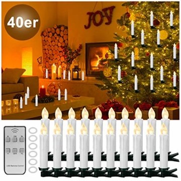 YAOBLUESEA 40stk Weinachten LED Kerzen Lichterkette Kabellos Weihnachtskerzen Christbaumschmuck Weihnachtsbaumbeleuchtung mit Fernbedienung Kabellos für Weihnachtsbaum Weihnachtsdeko Hochzeit - 1