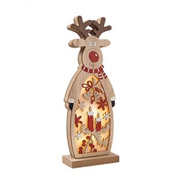 Zegeey Weihnachtsschmuck Weihnachtsdeko Holz LED beleuchtet Elch Schneemann Nachttischlampe Basteln 1 Stück(B,26.5x9.8x5cm) - 1