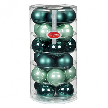 24 Christbaumkugeln Glas 6cm // Weihnachtskugeln Weihnachtsschmuck Weihnachtsdeko Baumkugeln Baumschmuck Christbaumschmuck Kugeln Glaskugeln Dose, Farbe: Green Emerald (Mint dunkel türkis meerblau) - 