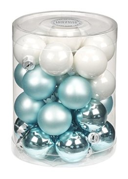 28 Christbaumkugeln Glas 3cm // Weihnachtskugeln Baumkugeln Baumschmuck Christbaumschmuck Weihnachtsdeko Kugeln Glaskugeln Spiegelbeeren Dose, Farbe: Cool Mint (Mint grün weiß) - 1