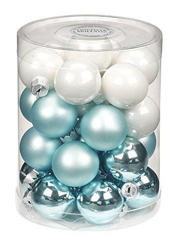 28 Christbaumkugeln Glas 3cm // Weihnachtskugeln Baumkugeln Baumschmuck Christbaumschmuck Weihnachtsdeko Kugeln Glaskugeln Spiegelbeeren Dose, Farbe: Cool Mint (Mint grün weiß) - 1