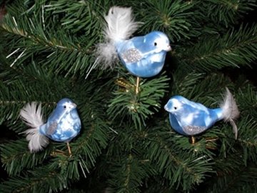 3 tlg. Glas Vogel Set in"Ice Blau Silber" - Christbaumkugeln - Weihnachtsschmuck-Christbaumschmuck - 1