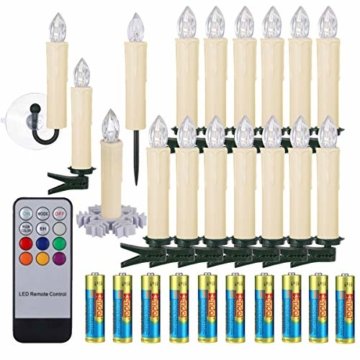 30er LED Weihnachtskerzen RGB Warmweiß mit Halter Set Batterien Fernbedienung Timer, IP64 wasserdichte Kerzen Lichterkette für Auß-Innen Weihnachtsbaum Fenster Garten Geburtstag Party Deko (Beige 30x) - 1