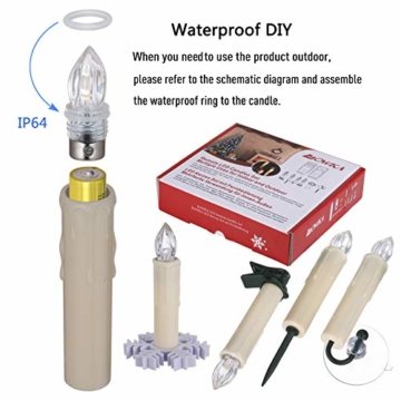 30er LED Weihnachtskerzen RGB Warmweiß mit Halter Set Batterien Fernbedienung Timer, IP64 wasserdichte Kerzen Lichterkette für Auß-Innen Weihnachtsbaum Fenster Garten Geburtstag Party Deko (Beige 30x) - 5