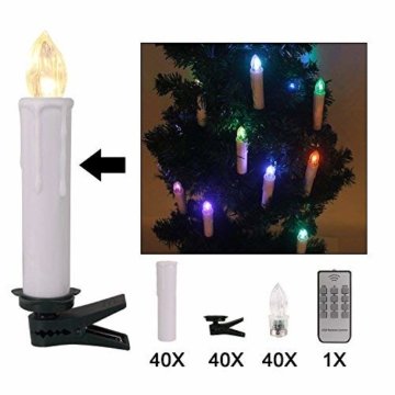 40er Weinachten LED Kerzen Kabellos RGB Weihnachtskerzen Christbaumkerzen Dimmen Flackern Baumkerze-Set,LED-Lichtfarbe RGB + warmweiß - 7