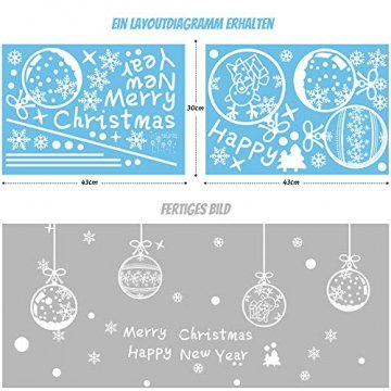 ASANMU Fensterbilder Weihnachten Fenstersticker 4 Stücke 43*30 cm Weihnachtsdeko Fensterbilder Wiederverwendbare Winter Fenster Aufkleber Wandtattoo PVC Sticker Schneeflocken (Weihnachtskugel Hängen) - 4