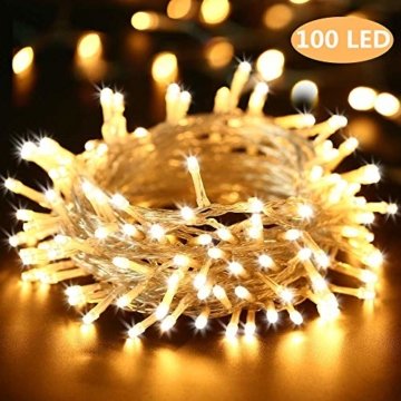 BrizLabs 100 LED Innen Lichterkette Warmweiß 15M Weihnachts Außenbeleuchtung 8 Modi Wasserdicht für Outdoor Weihnachtsbaum Zimmer Garten Party Hochzeit Halloween Deko - 1