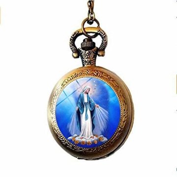 Christbaumschmuck Jungfrau Maria Baby Jesus Religiöse Taschenuhr Halskette Spirituelle Glaskunst Foto Schmuck Geschenk - 2