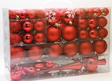 Geschenkestadl 101 teilig Weihnachtskugel Herz Kugel mit Schneeflocke Christbaumspitze mit 100 Metallhaken Anhänger Baumschmuck Weihnachten (Rot) - 4