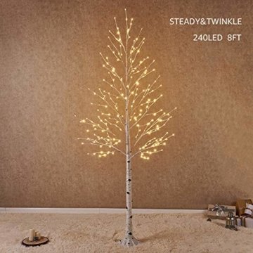 Hairui Vorbeleuchtete Birke 240CM 240L für die Heimdekoration Weißer Weihnachtsbaum mit LED-Leuchten Warmweiß Beleuchteter Kunstbaum mit Teilweise Funkelnder Funktion Ausgang 24V Sicherheitsspannung - 1