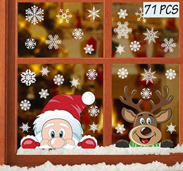 heekpek Fensterdeko Weihnachten Fensterbilder Winter Statisch Haftende PVC Aufklebe Weihnachtsmann Süße Elche Wiederverwendbar Schneeflocken Fenster - 1