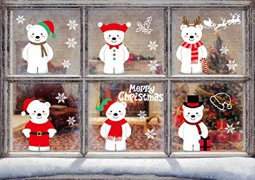 heekpek Netter Weihnachtsbär Fensterbild Weihnachten selbstklebend Fensterdeko Weihnachtsdeko Sterne Weihnachts Rentier Aufkleber Schneeflocken Aufkleber Winter Dekoration - 2