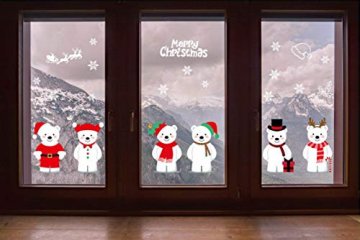 heekpek Netter Weihnachtsbär Fensterbild Weihnachten selbstklebend Fensterdeko Weihnachtsdeko Sterne Weihnachts Rentier Aufkleber Schneeflocken Aufkleber Winter Dekoration - 7